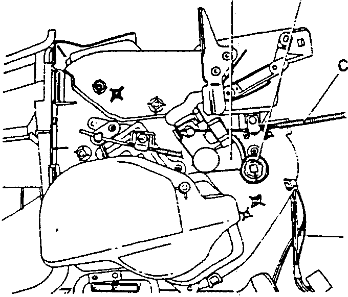 Diagram showing the internal components of the heating and ventilation system, with labels A, B, and C pointing to specific parts