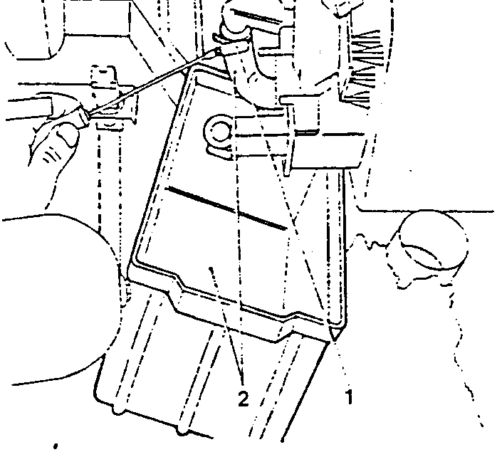 Diagram showing upper engine coolant hose and clamp with labeled parts 1, 2.