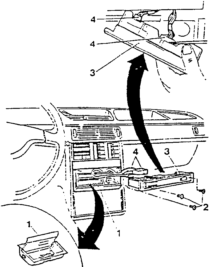 Diagram showing removal of check panel and ashtray with arrows indicating pull-out direction and screw locations.