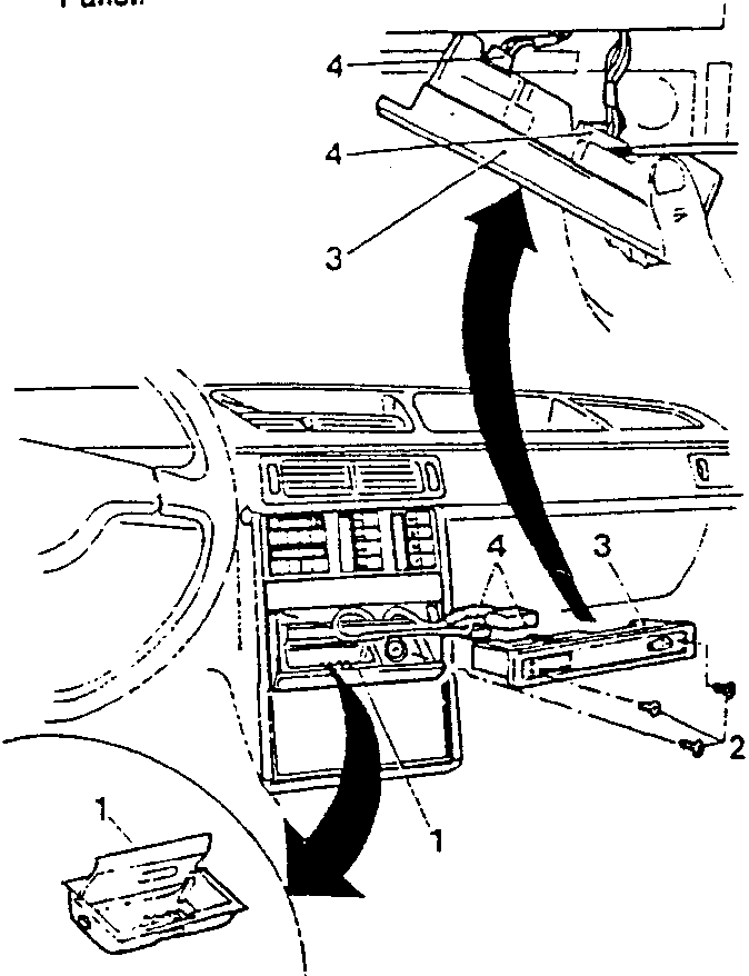 Diagram showing removal of check panel and ashtray from central console.