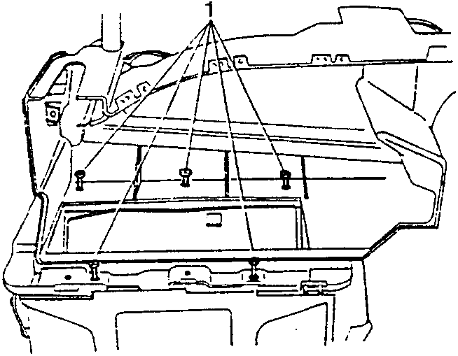 Diagram showing five screws securing the lower part of the conveyor to the heating-distribution unit