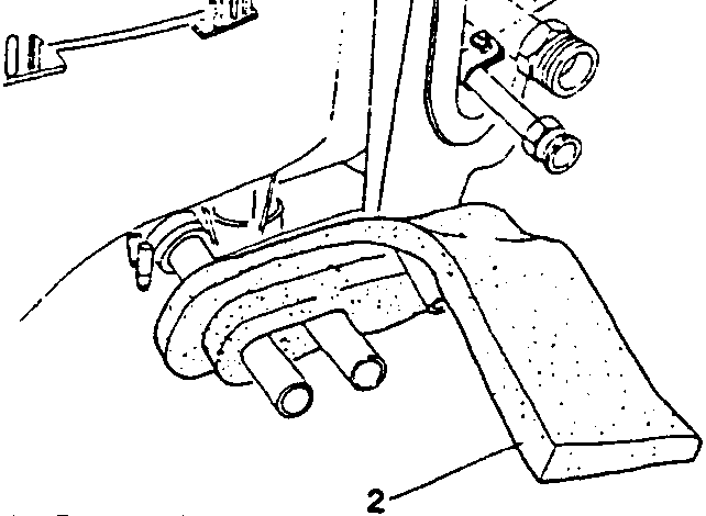 Diagram showing clamps and hoses with labels 1 and 2.