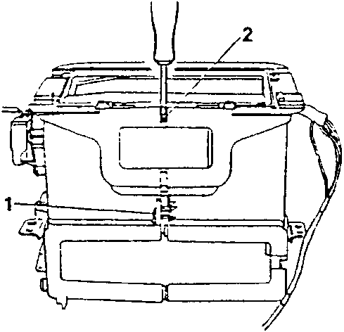 Diagram showing a screwdriver being used to loosen screws on a heating-distribution unit casing.