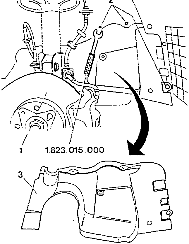 Diagram showing removal of plastic buttons with tool 1.823.015.000 and removal of walling component 3.