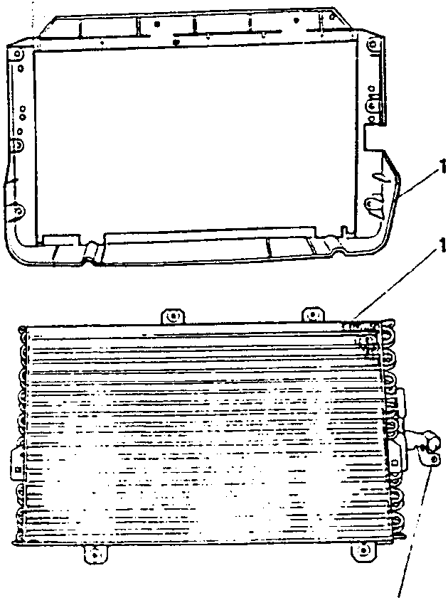 Diagram showing a rectangular frame (spacer) and a radiator (condenser) with two bolts indicated by lines pointing to them.