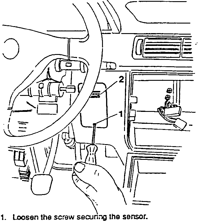 Diagram showing hand loosening screw 1 and removing cover 2 from sensor
