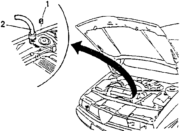 Car with open hood showing refrigerant discharge point