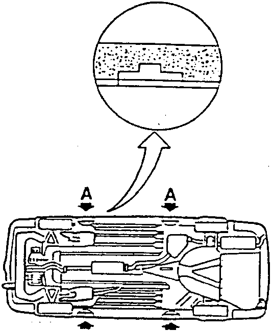 Close-up view of a tool with an arrow pointing to a section labeled 'A' on a tool case.
