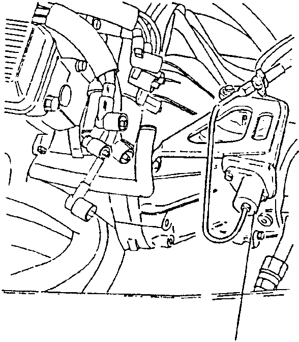 Engine component showing bracket, hydraulic clutch control, and oil inlet pipe