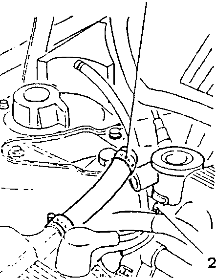 Diagram showing a hose connection labeled 1 and 2.