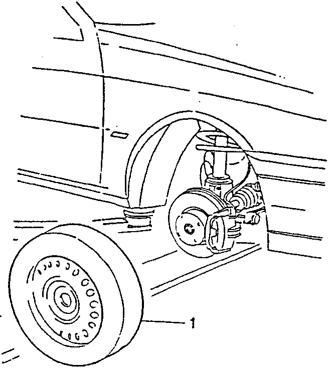 Front wheel removed, exposing brake assembly