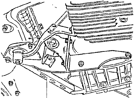 Engine support bracket removal, labeled 1