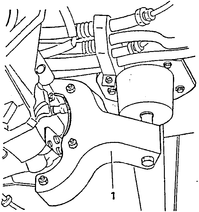 Diagram showing gearbox side engine support with part labeled 1