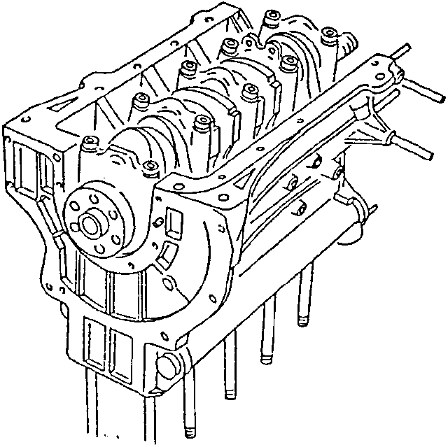 Engine block diagram showing main bearing caps and support structure