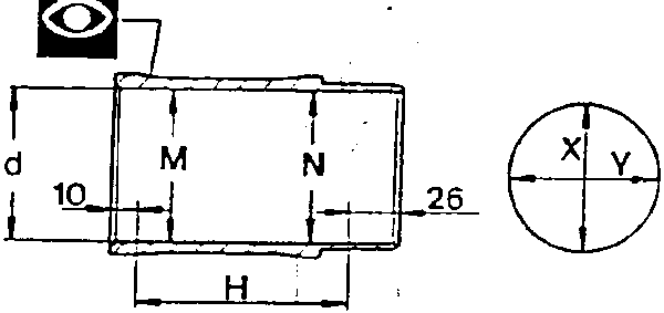 Diagram showing dimensional control areas on a cylinder liner, with labeled points M, N, X, Y, and dimensions d, H, 10, 26.