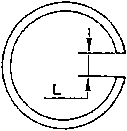Diagram showing the axial play 'L' between a piston ring and its seating, with arrows indicating measurement direction.