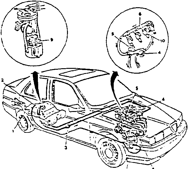 Fuel Supply and Vapour Recovery System diagram showing car side view with engine bay and close-ups of components