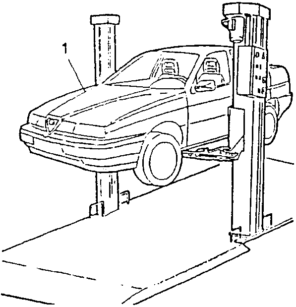Vehicle raised on a lift