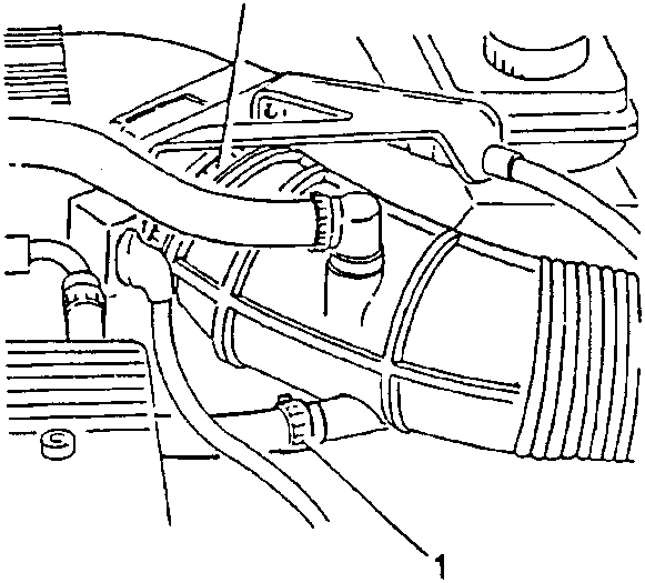 Engine bay showing corrugated sleeve with clamps and oil vapour recirculation hose