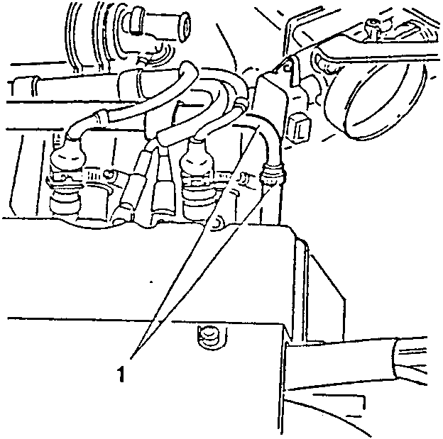 Illustration showing disconnection of impulse dashpot delivery hose from fuel supply manifold, with arrow pointing to connection point labeled 1.