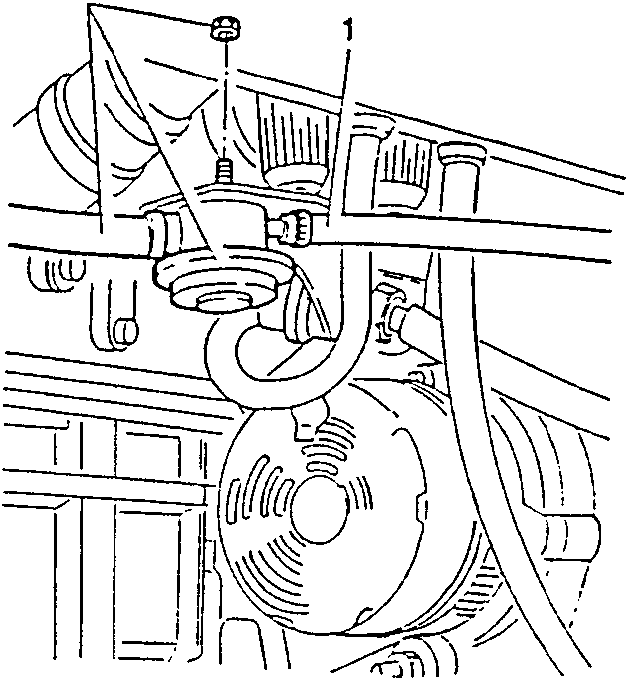 Illustration showing removal of impulse dashpot with hose, labeled 1 and 2, with arrow pointing to retaining nut.