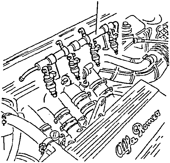 Engine diagram showing fuel manifold and injectors