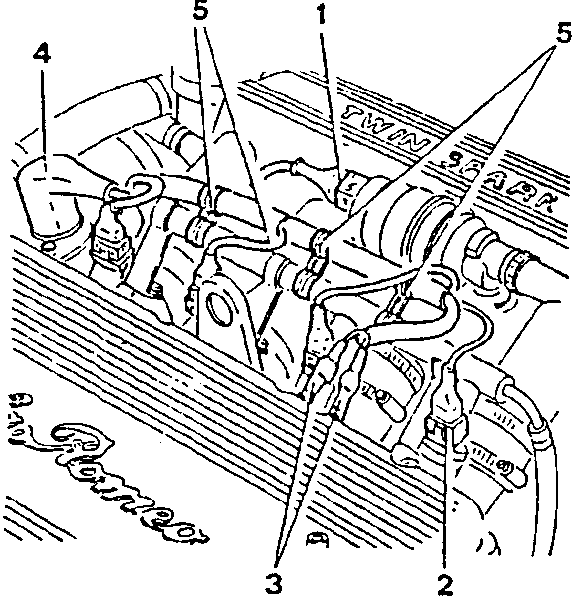 Engine diagram showing fuel system components with numbered parts