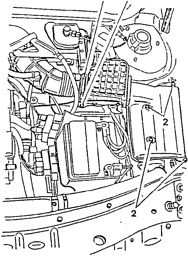 Engine compartment showing air intake box and filter assembly