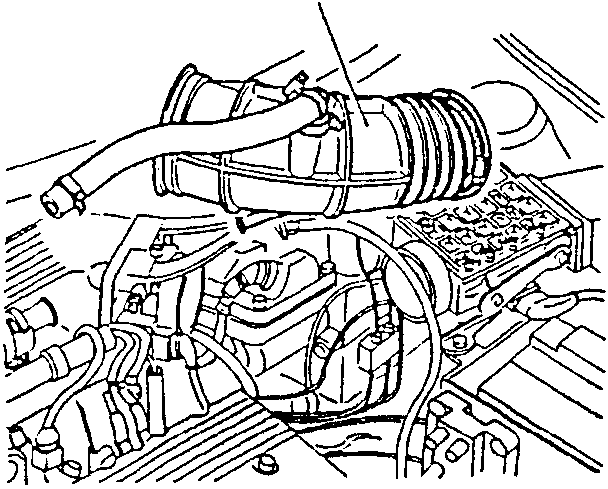 Engine bay showing corrugated sleeve connected to constant idle speed actuator