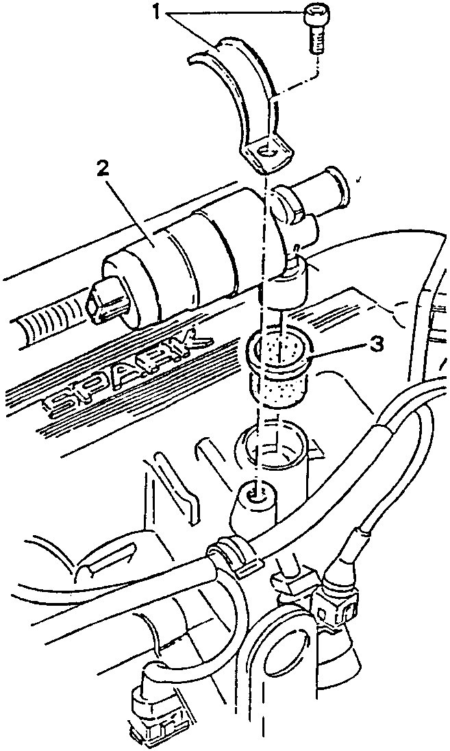Diagram showing components labeled 1, 2, and 3 near an engine intake area with 'SPARK' visible on the engine block.