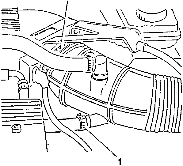 Diagram showing the corrugated sleeve and associated hoses, with callout 1 pointing to a hose connection and 2 indicating the sleeve itself.