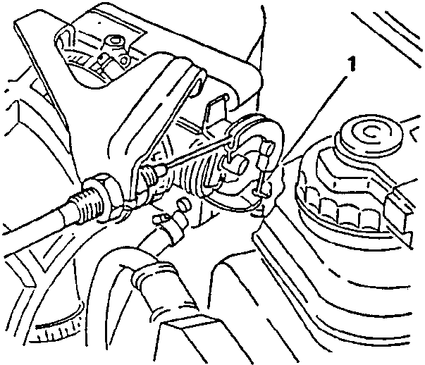 Diagram showing the throttle body and accelerator cable connection, with callout 1 indicating the accelerator cable.