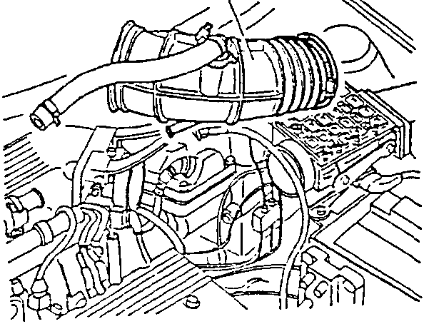 Diagram showing the corrugated sleeve and vacuum intake hose connected to the constant idle speed actuator, with callout 1 indicating the sleeve.
