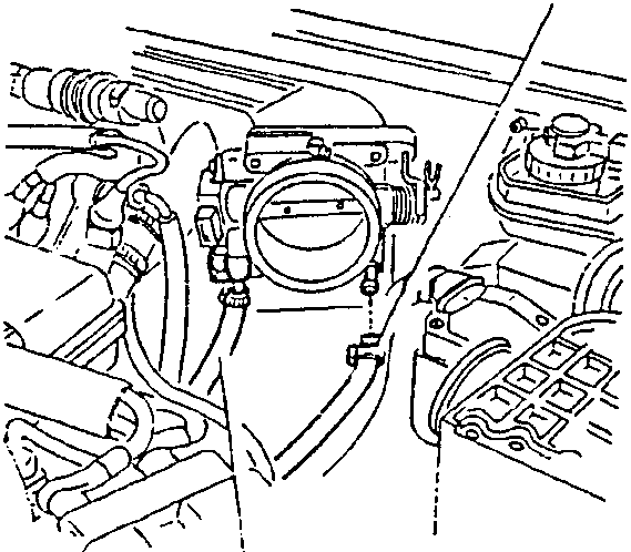 Throttle body with coolant hoses disconnected