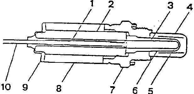Lambda probe cross-section diagram with numbered parts