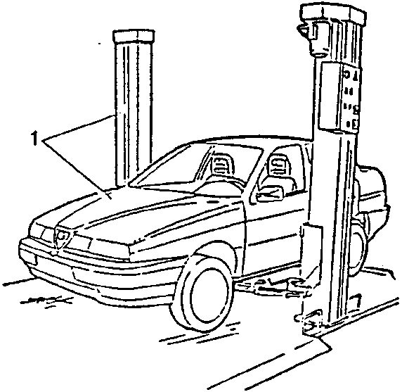 Vehicle on a car lift with engine bay open