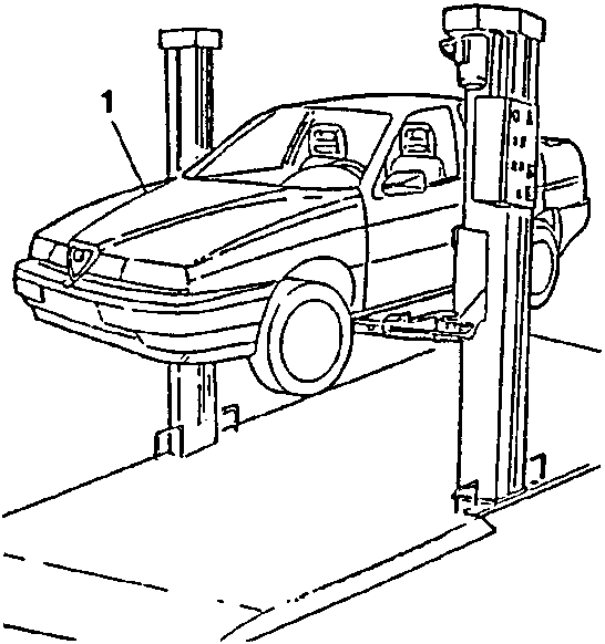 Vehicle raised on a car lift