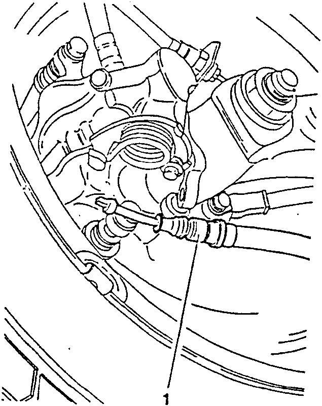 Diagram showing handbrake cable disconnected from rear left-hand brake caliper