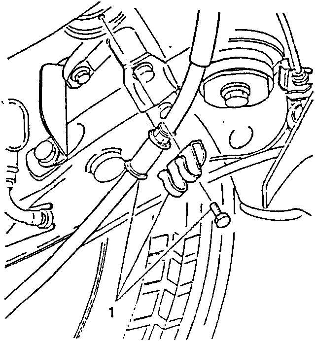 Diagram showing screw being unscrewed from brake line support bracket
