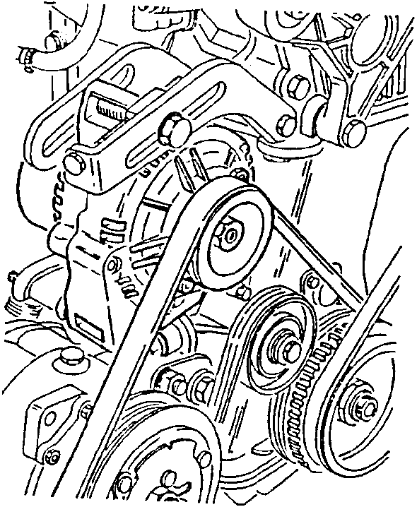 Alternator mounted on engine with belt and pulleys