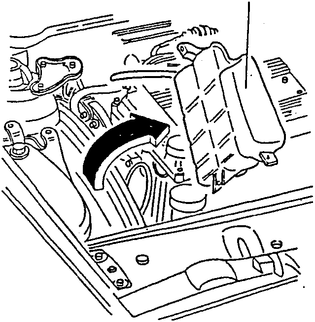 Diagram showing expansion tank being moved after unscrewing its securing screws
