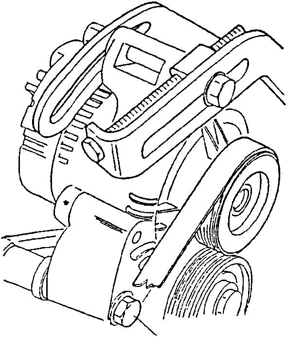 Diagram showing unscrewing of lower screw securing alternator