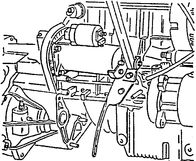 Starter motor installed on vehicle showing pinion engagement