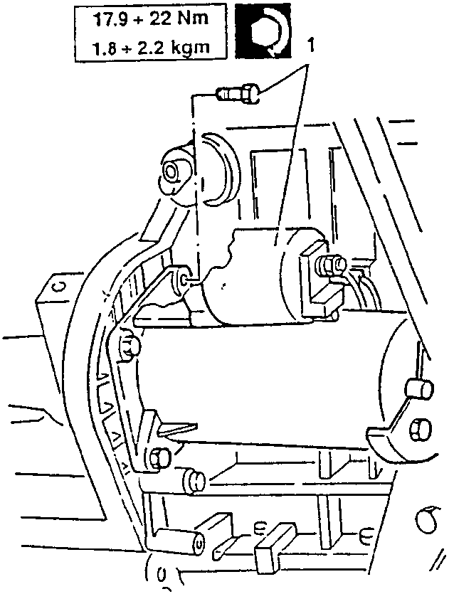 Starter motor secured to gearbox with upper screw