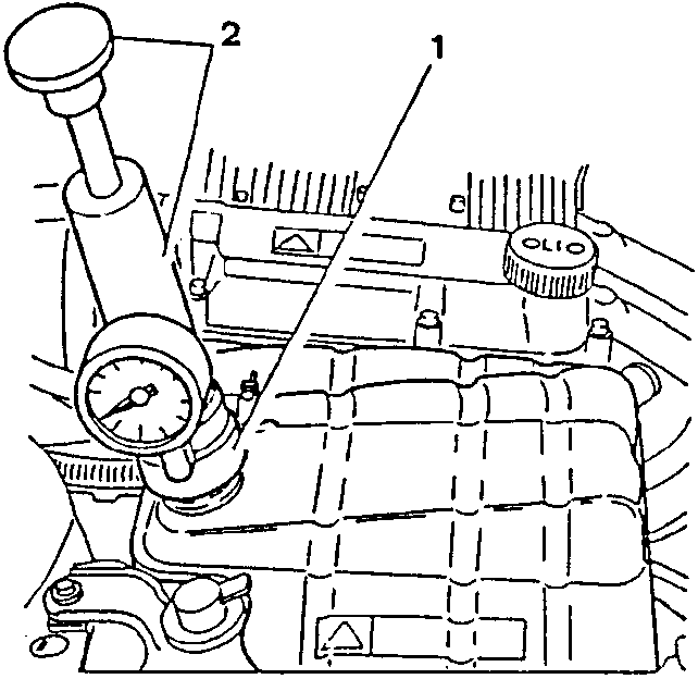 Hydraulic system test tool on engine with gauge and filler neck