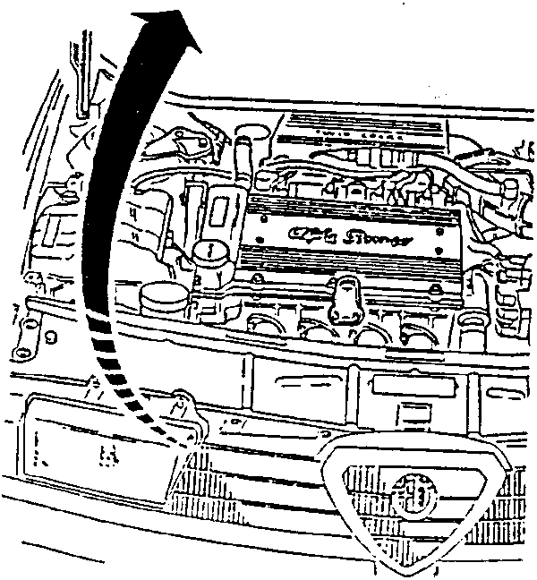 Engine bay with hood open, showing the engine and front components
