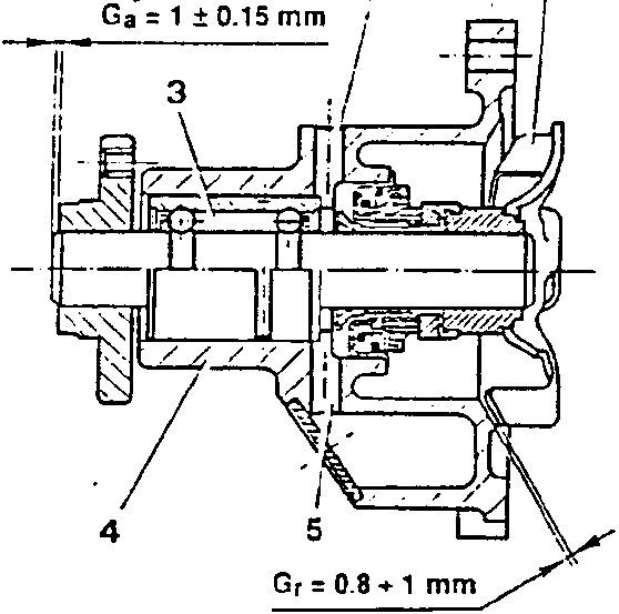 Water pump cross-section showing Ga = 1 ± 0.15 mm and Gr = 0.8 ÷ 1 mm