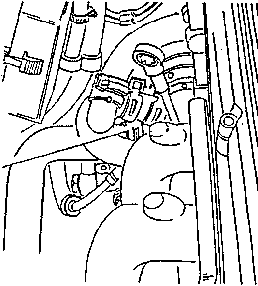 Close-up diagram of engine components near the radiator area.