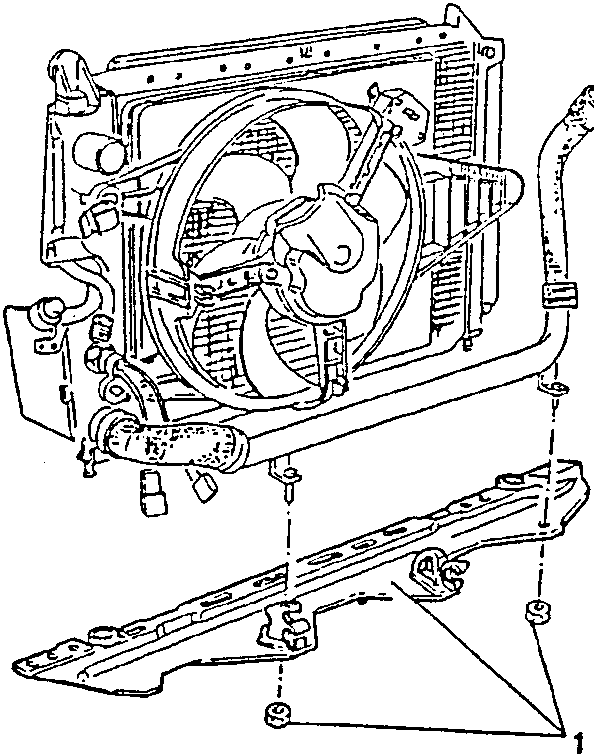 Radiator with fan and cross-member