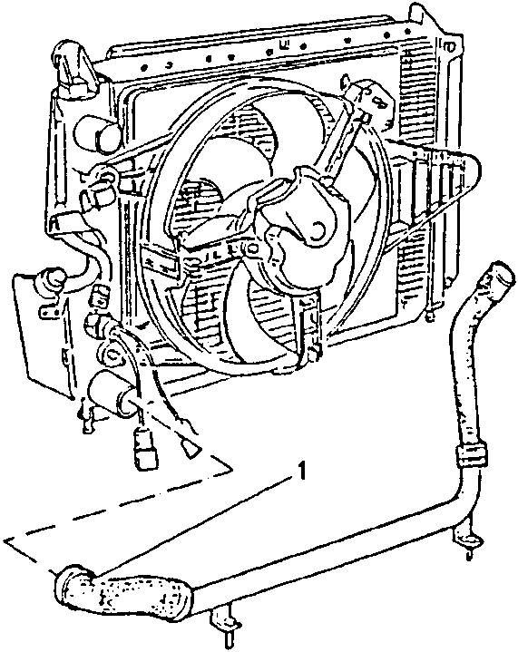 Radiator with fan and hose disconnected